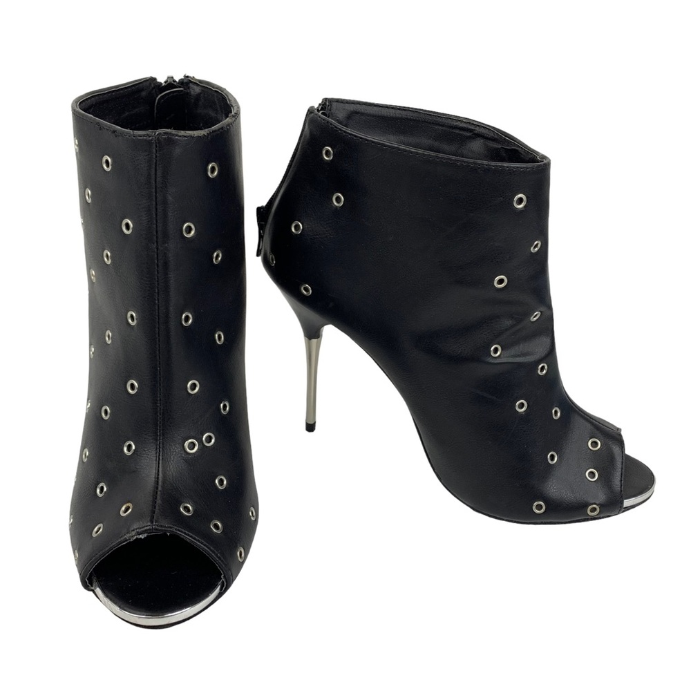 FRH Fierce Black Silver Studded Peeptoe Booties